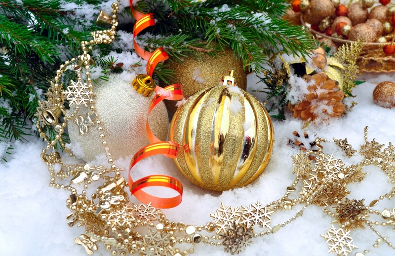 shiny, high angle view, gold, needles, greeting, gift, background, tree, cold, holiday, december, year, gold Colored, green, thread, christmas, celebration