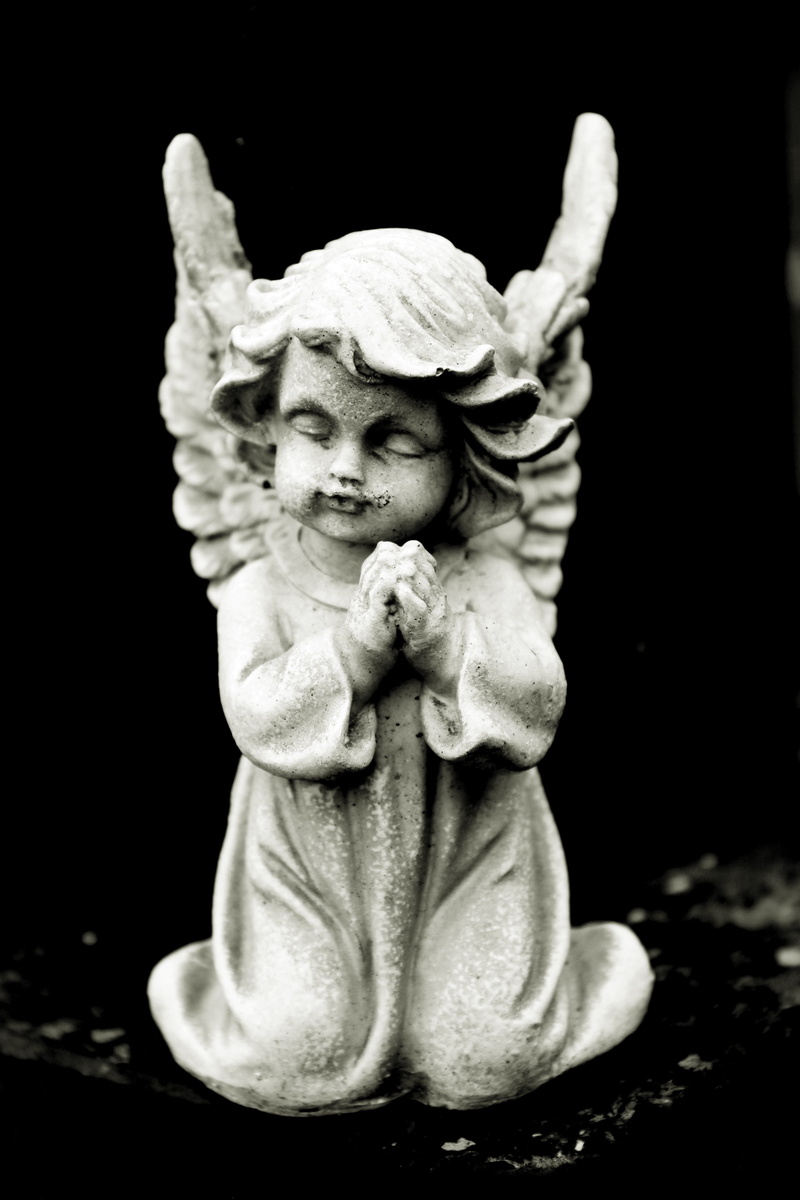 black, angel, peaceful, close-up, stone material, funeral, figurine, pray, surface, hope, solid, religion, spiritual, grave, stone angel, indoors, craft