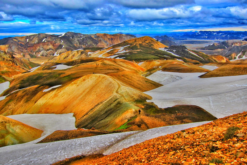 gray, scenics, Blue  River, Landmannalaugar, blue, Route, Peaceful, Landmark, autumn, 2K, mountain, Tranquility, Trail, blue sky, Snow  Mountain, Historic