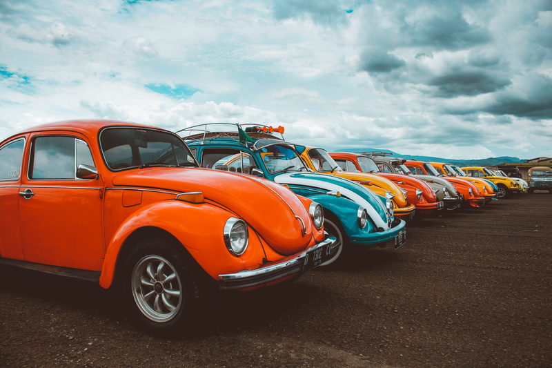 red, nature, brown, 5K, blue, color, skies, soil, bridge, multi colored, outdoors, hot rod, hatchback, automobile, antique car, volkswagen, road, coupe