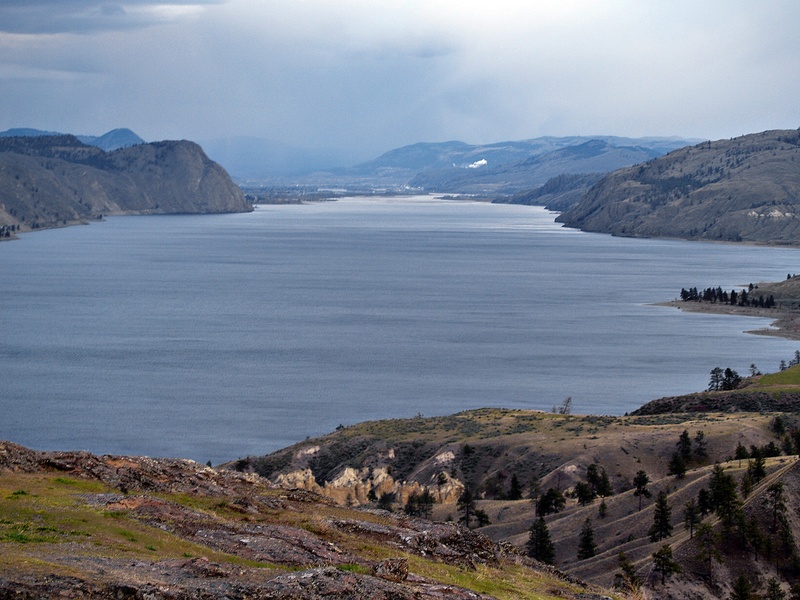 thunderstorm, weather, day, no people, landscape, mountain range, scenery, british columbia, kamloops lake, sea, scenics - nature, beauty in nature, tranquility