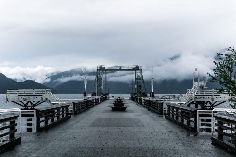fog, water, the way forward, architecture, transportation, building exterior, direction, port, squamish-lillooet d, built structure, canada, bridge - man made structure