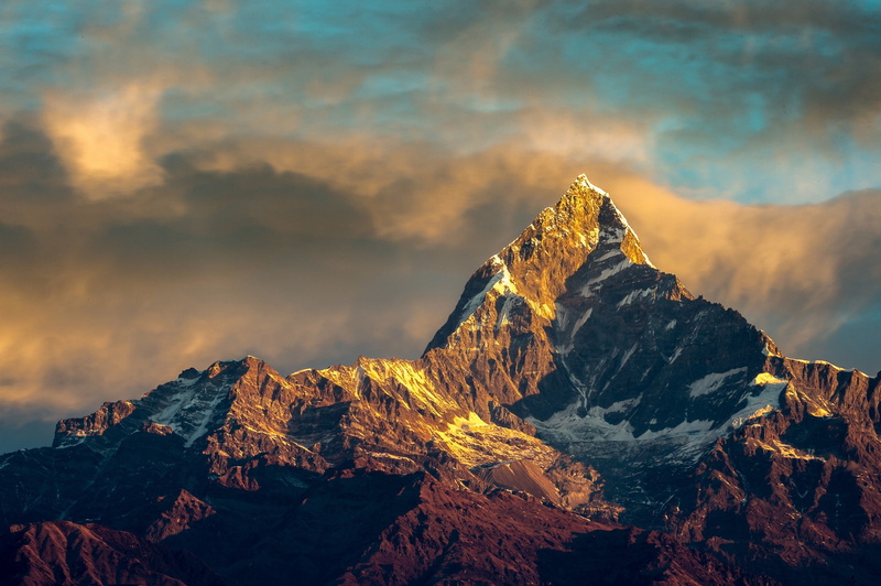 sunlight, shadow, snowy peak, 1080P, mountains, landscape, nature, clouds