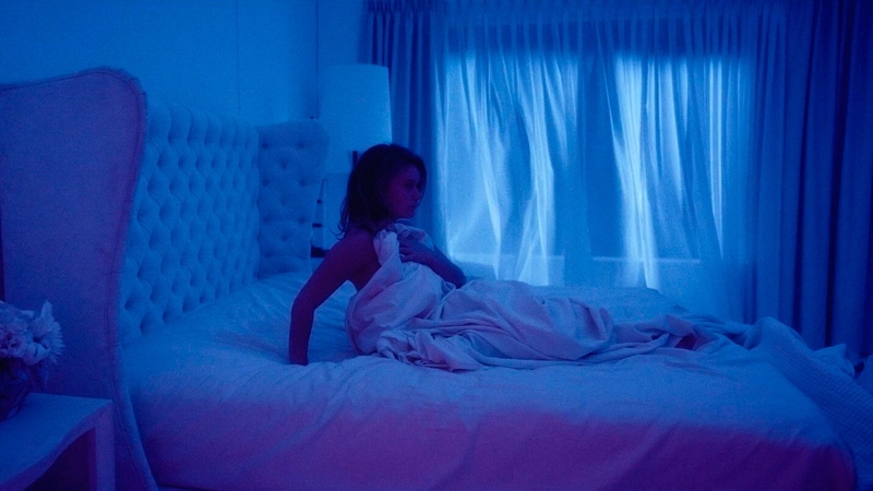 celebrity, adult, domestic room, Legion FX, long hair, indoors, hairstyle, furniture, women, Rachel Keller, bed, young adult, full length, relaxation, blue