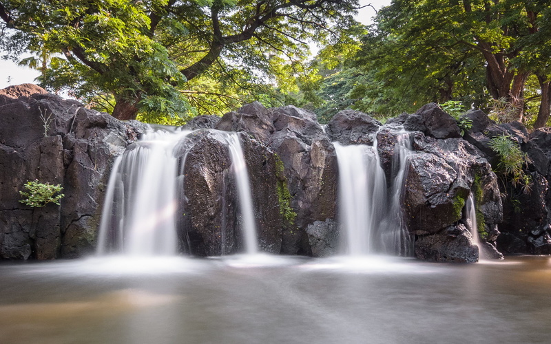 Waterfall, Pool, Jungle, Nuuanu, falling, green leaf, grey, freshness, Oahu, thailand, river, near, tropical Rainforest, leaf, rock, green, rock - Object