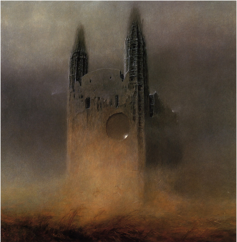 ski, 720P, zdzisław beksiński, aw, zdzis, towers, buildings, beksi, old, dark, artwork