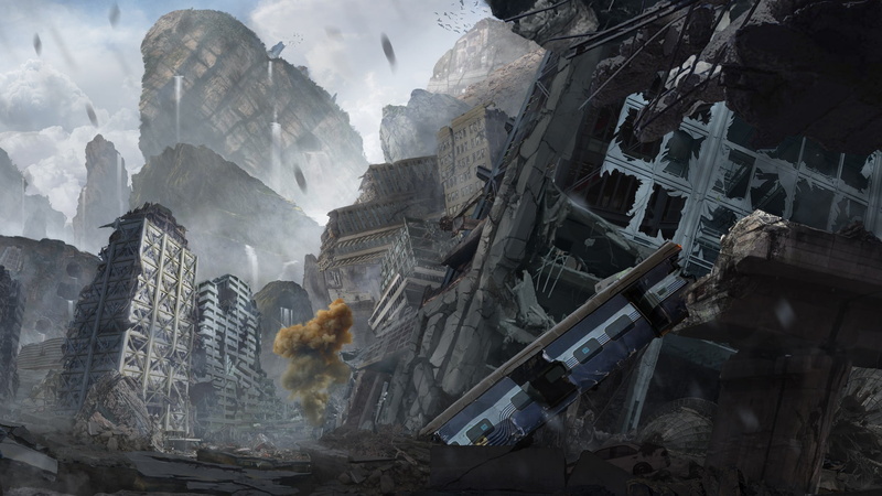 ruined, belief, ancient, buddhism, the wreckage, the city, illustration, old, tree, outdoors, asia, metro, devastation, 1080P, art, spirituality, mountain
