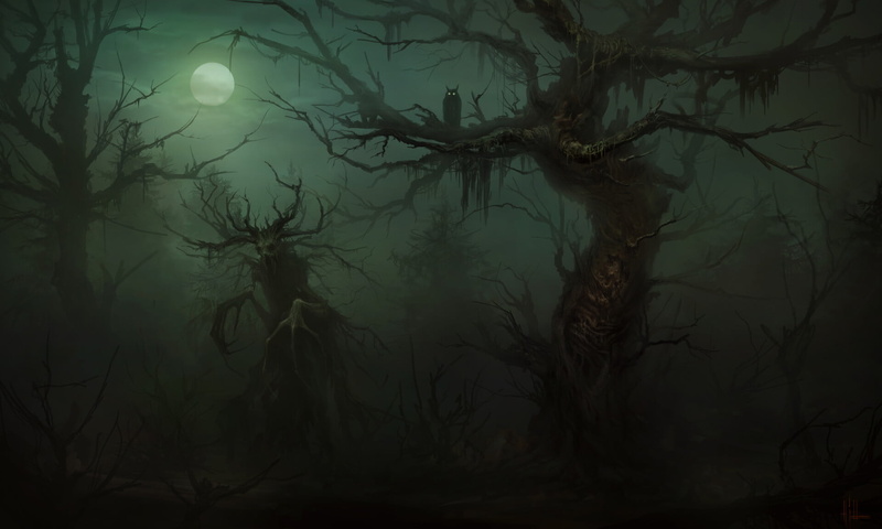 moonlight, Moon, horror, dark, Yuri Hill, 1080P, forest