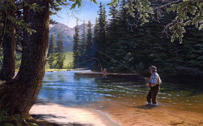 casual clothing, outdoors, real people, land, beauty in nature, nature, lifestyles, painting, Agnew, Well, Time, water, 2K, coniferous, tree, Al, one person