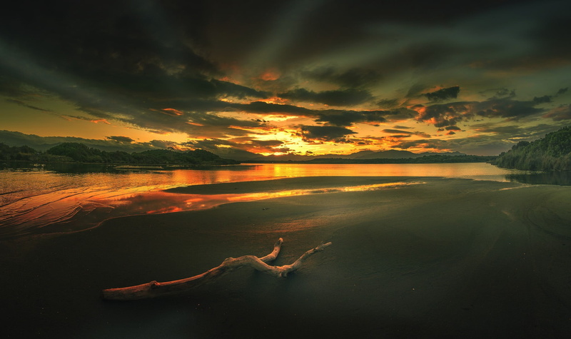 sea, driftwood, sunset, nature, sky, idyllic, tranquility, clouds, beauty in nature, cloud - sky, non-urban scene, beach, dramatic sky, orange color, no people