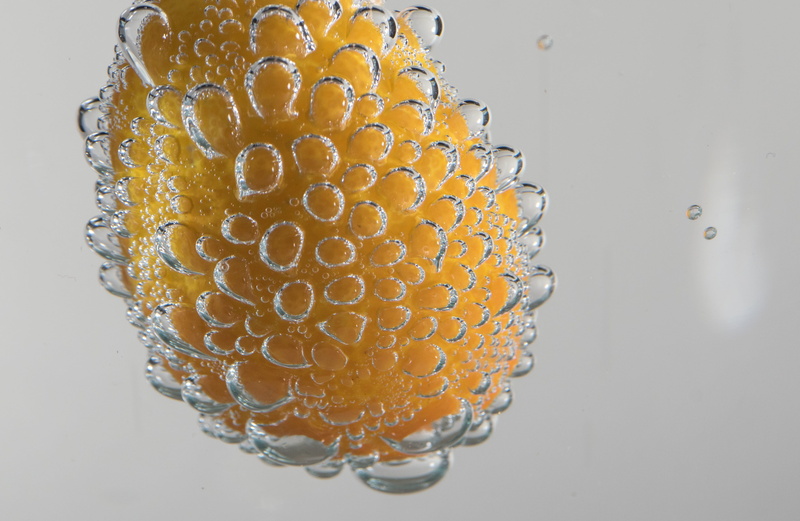 studio shot, yellow, food and drink, 4K, moist, healthy eating, refreshment, drink, orange, orange color, fruit, water bubbles, white background, food