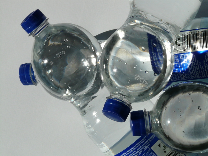 food and drink, 2K, glass, close, several, still, plastic bottle, container, carbonic acid, household equipment, water, blue, close-up, still life, water bottle