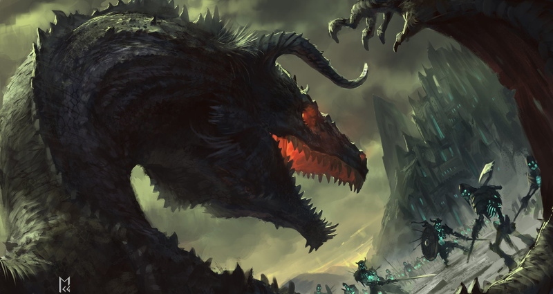 Sleleton, Dragon, 1080P, Fantasy, Warrior, Axe, Sword, Undead, City
