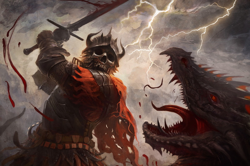 Warrior, Armor, Sword, Dragon, Monster, Skeleton, Dark, Undead, 1080P