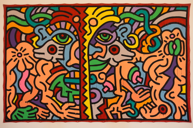 abstract, 5K, white home, keith haring, ulm, gallery, pattern, oil, craft, man, focus on foreground, indoors, museum, acrylic, transfer print, visitors