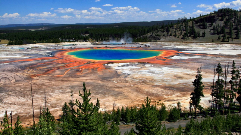 colors, beautiful, colorful, visitors, 1080P, trees, geyser, nature and landscapes