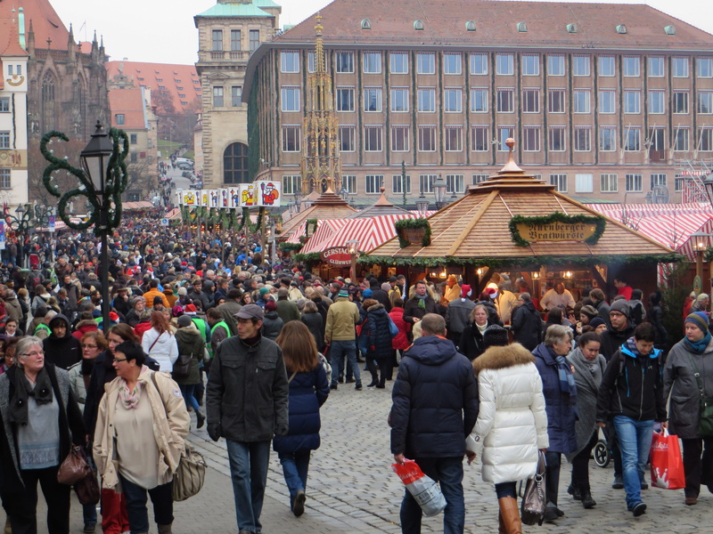 leisure activity, cultures, city, crowd, tourist, market, day, building, urban Scene, outdoors, real people, Nuremberg, 4K, christmas, germany, building exterior