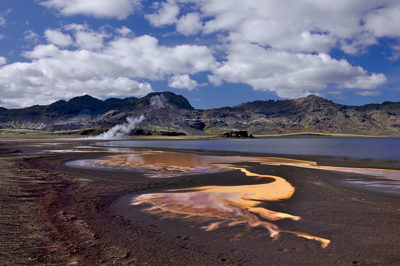 non-urban scene, 4K, scenics - nature, mountain range, beauty in nature, cloud - sky, landscape, day, steam, mountain, land, water, environment, lagoon