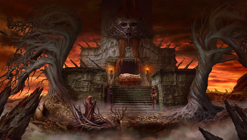 grim reaper digital art fantasy art video games tormentum dark sorrow trees mist boat temple altar stairs symmetry dead trees, 1080P
