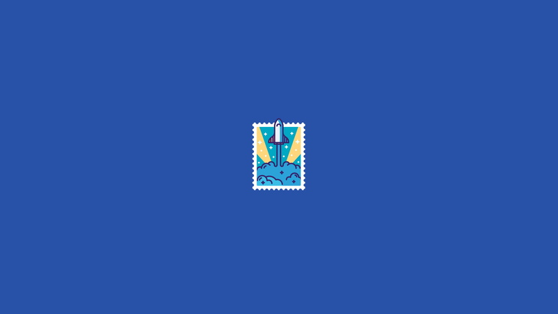 space, rocket, blue background, 2K, graphic design, stamps