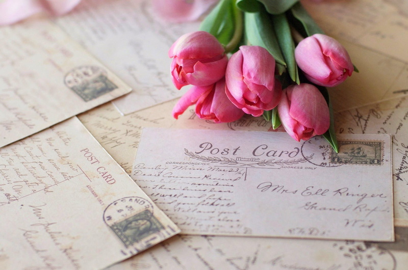 letters, bouquet, 1080P, stamps, postcards, tulips