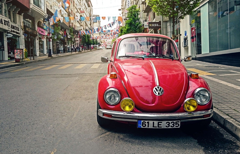 incidental people, colorful, vintage, road, red, street, volkswagen, day, transportation, city street, city, volkswagen beetle, building exterior, land vehicle