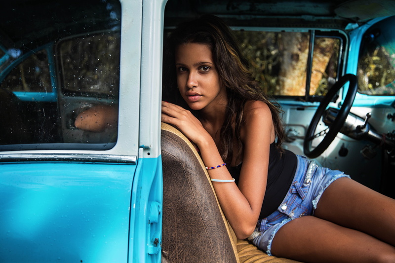 shorts, land vehicle, transportation, beauty, lifestyles, mode of transportation, hair, old car, women, outdoors, 5K, window, one person, brunette, teenager
