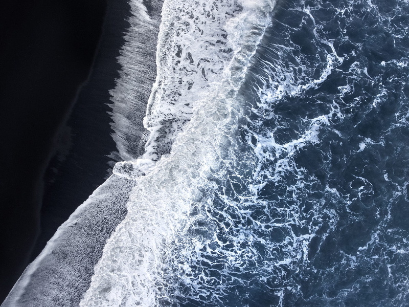 1080P, landscape, water, shore, drone, Pacific Ocean, black sand, aerial view, nature, waves