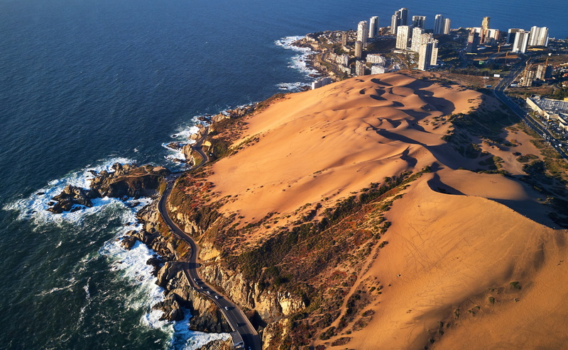 DronePhotography, South America, Coast, Concon, Dunes, Sand, Chile, 4K, Aerial, region, Ocean, View, Valparaiso