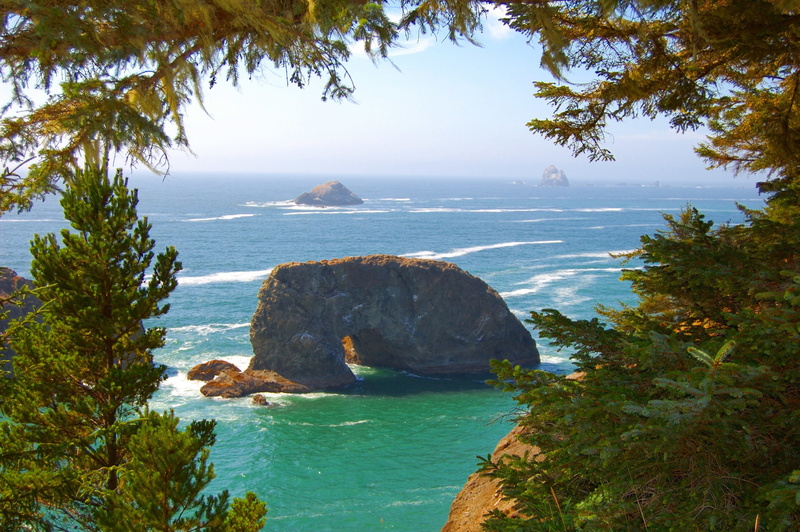 trees, 2K, beach, rocks, Pacific Coast, pacific, waves, Oregon, USA, coast