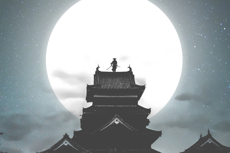Fantasy, Warrior, Moon, Samurai, 1080P, Night