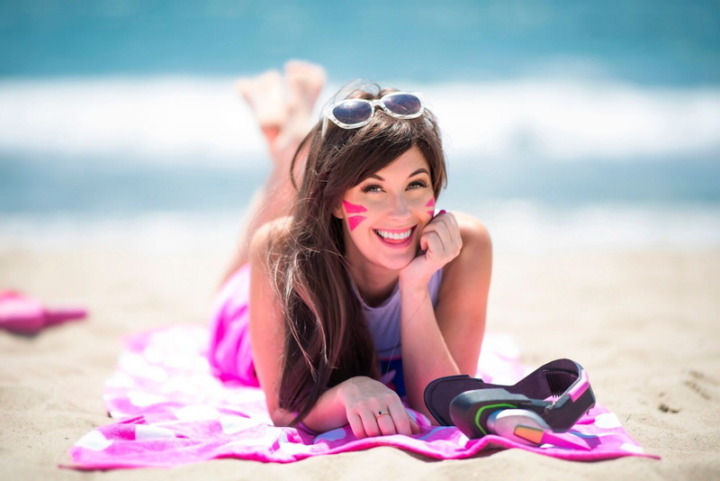 outdoors, relaxation, Meg Turney, happiness, fashion, holiday, brown hair, 1080P, hairstyle, trip, Cosplay, summer, child, women, Overwatch, pink color