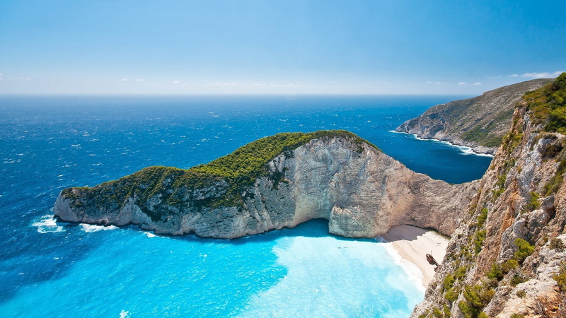 scenics - nature, tranquil scene, Navagio Beach, bay, landscape, turquoise colored, outdoors, solid, rock - object, Greece, horizon, sky, rock, nature