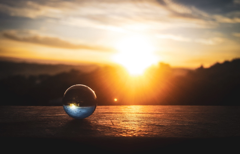 sunbeam, focus on foreground, no people, scenics - nature, lens flare, cloud - sky, Lensball, water, macro, dawn, nature, sunrise, glass ball, tranquility
