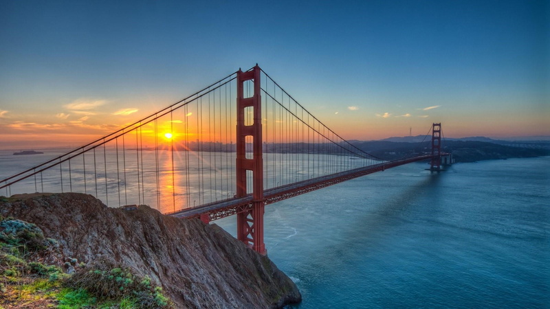 sky, fixed link, water, dusk, transportation, bay of water, sunrise, travel destinations, outdoors, 1080P, bridge, built structure, nature, sea, dawn