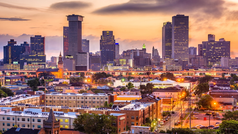 sunrise, united states, 4K, usa, skyscrapers, cityscape, skyline, dawn, new orleans, louisiana