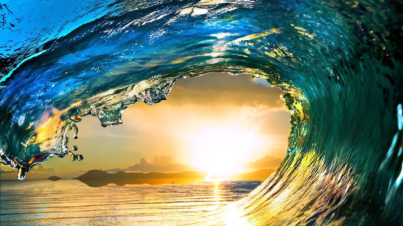 round, 1080P, water, sun, sea, tsunami, wave, sunrise, cloudy, beautiful, dawn, force, ocean
