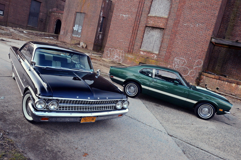 Ford, no people, built structure, motor vehicle, Maverick, obsolete, building, day, vintage car, architecture, building exterior, Galaxie, car, city, street