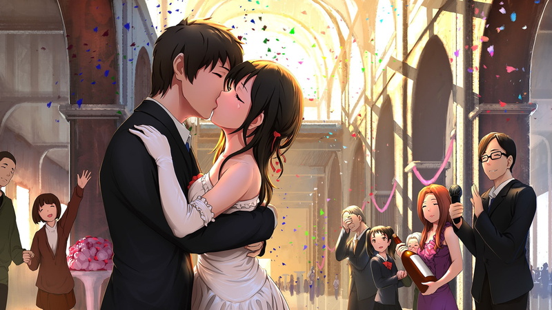 Miyamizu Toshiki, Okudera Miki, Kimi no Na Wa, Teshigawara Katsuhiko, black hair, wedding dress, Miyamizu Yotsuha, Natori Sayaka, anime girls, Miyamizu Mitsuha