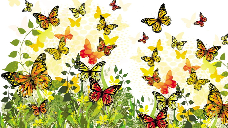 grass, garden, summer, dance, vines, colorful, papillon, butterfly, bright, 1080P, artistic, butterflies, spring