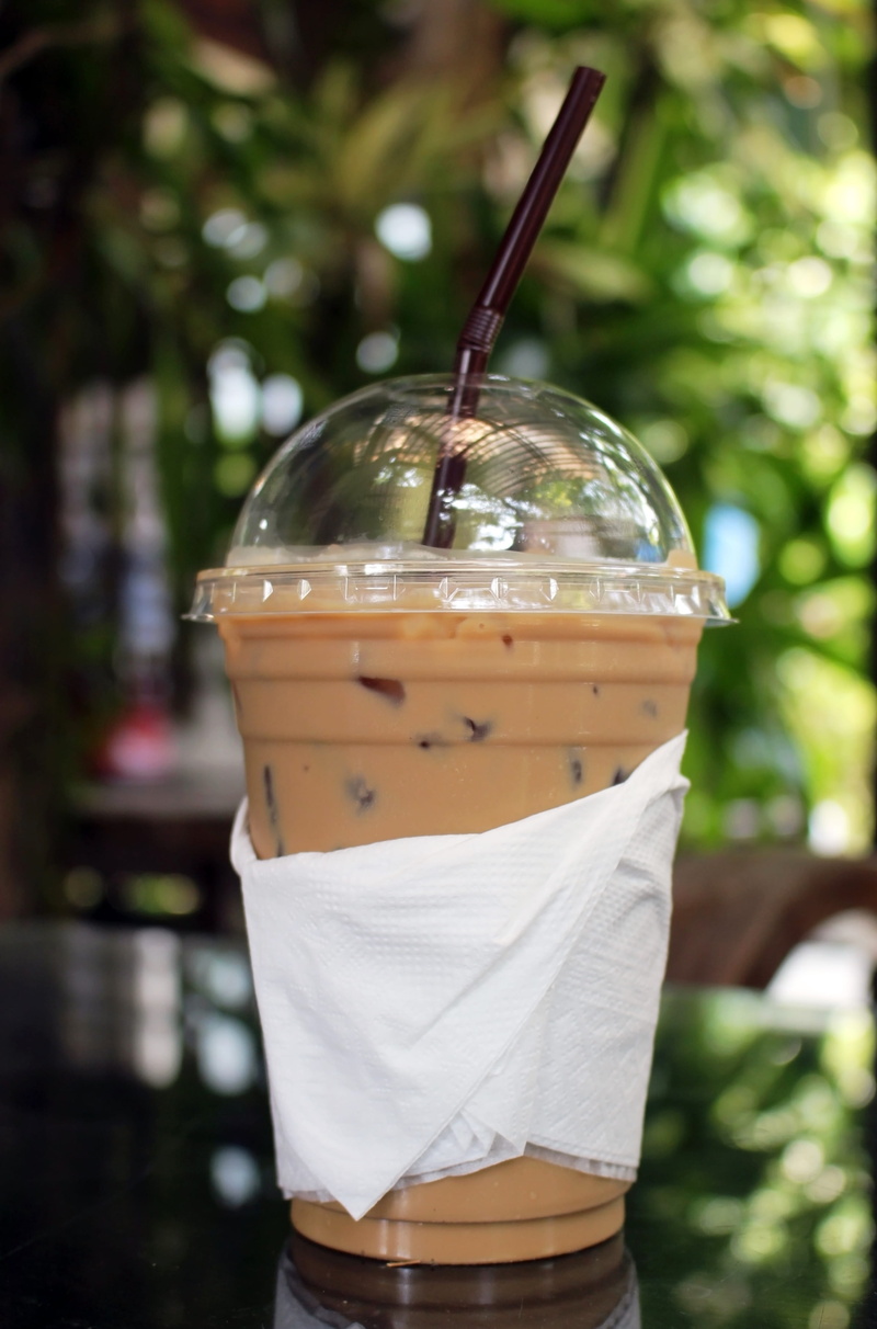 4K, drink, plants, serviette, refreshment, disposable cup, glass - material, hot, milky, household equipment, day, outside, tropical, no people, cold
