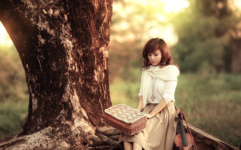 Asian, 1080P, Girl, Music, Sunset, Violin