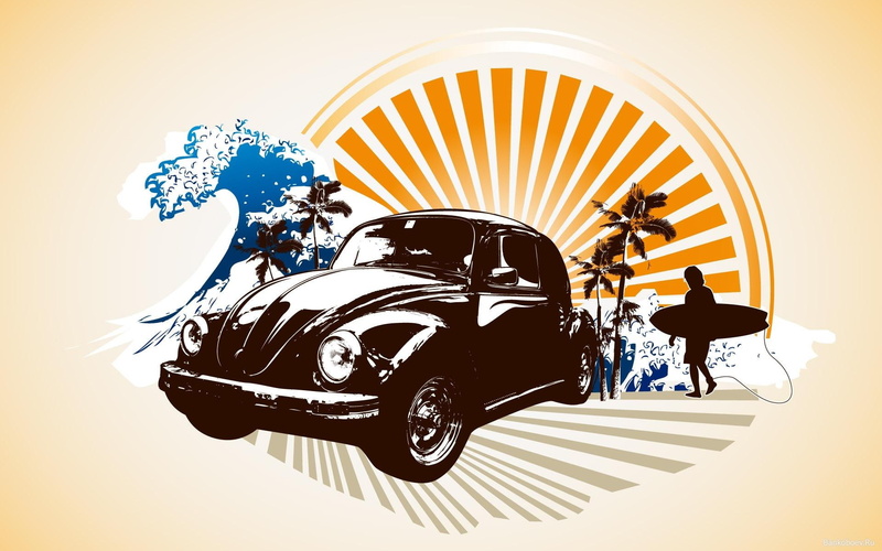 cars, summer, surf, beetle, 1080P, bug