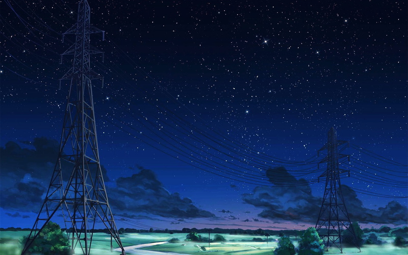 4K, sky, chebynkin, blue, illustration, arseniy, dark, anime, night, star, art