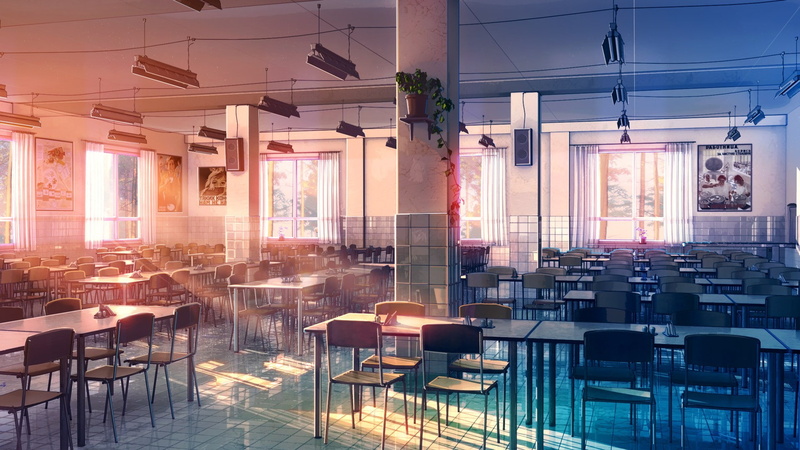 tiles, ArseniXC, 1080P, chair, Everlasting Summer, cafeteria