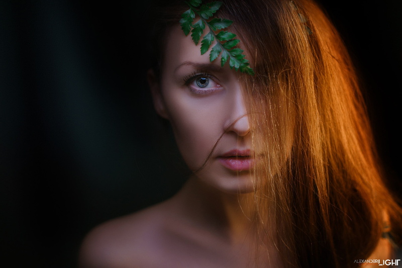 leaves, fashion, one person, adult, young adult, women, headshot, redhead, human hair, 2K, Natasha Novichkova, contemplation, looking, human body part
