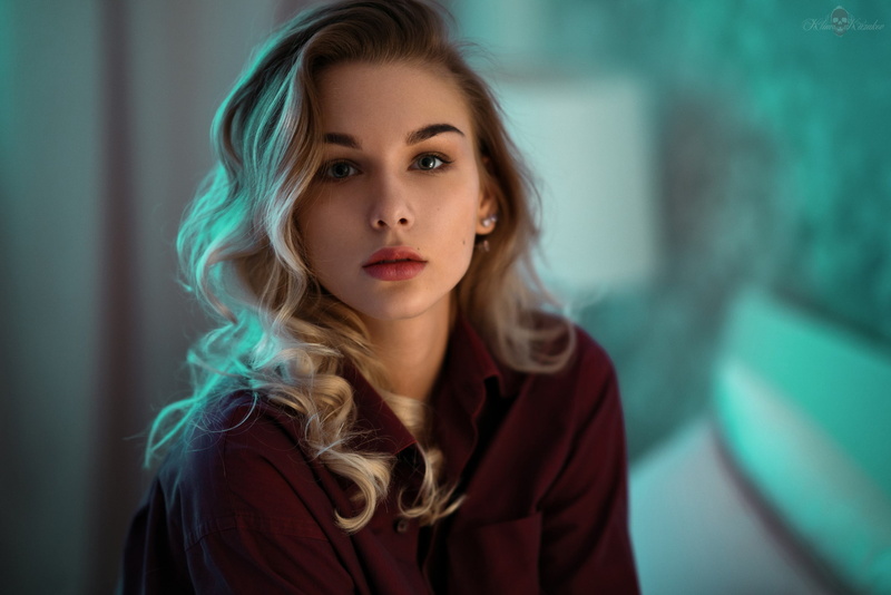2K, blonde, face, shirt, portrait, women, red lipstick