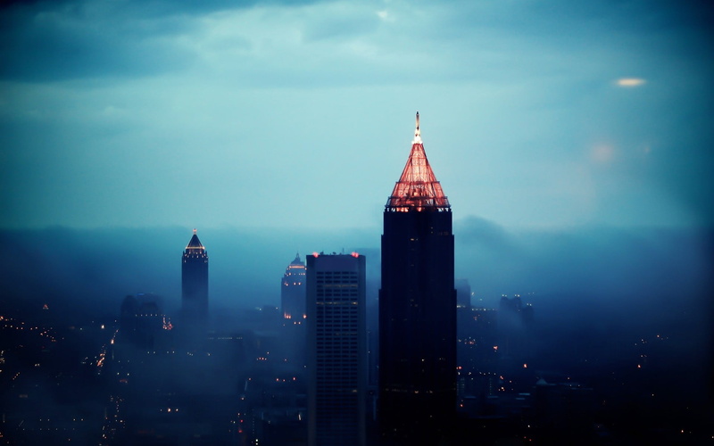 night, skyscraper, travel Destinations, building Exterior, clouds, tower, financial District, built Structure, aerial View, gray, cityscape, dusk, USA