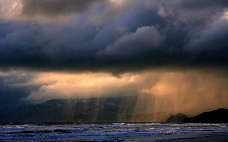 tormenta, mar, nubes, lluvia, negras, naturaleza, 2K