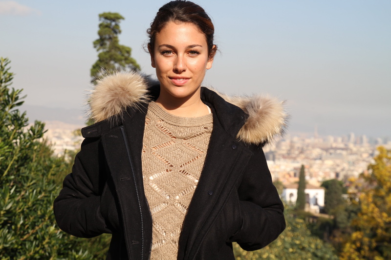 clothing, outdoors, day, winter, leisure activity, young adult, hoodie, black, waist up, looking at camera, focus on foreground, real people, shearling